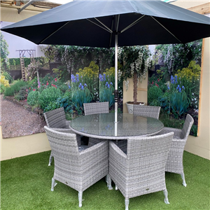 Chatsworth Round Dining Set with 6 Arm Chairs Dove Grey